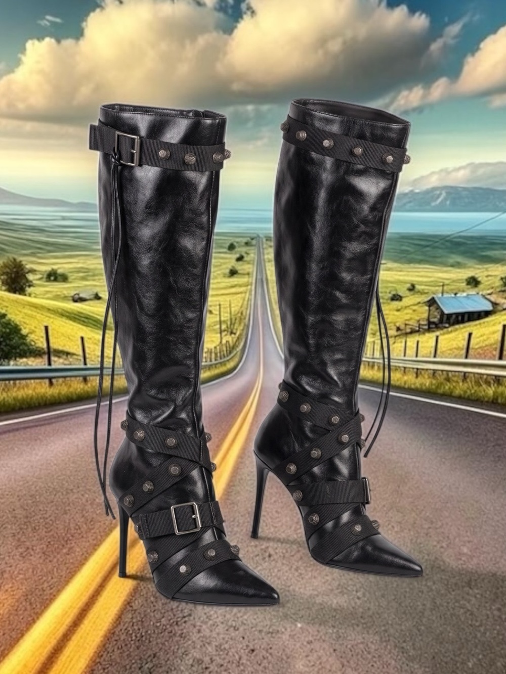 Steve Madden Black Over-the-Knee Stiletto Buckle Boots